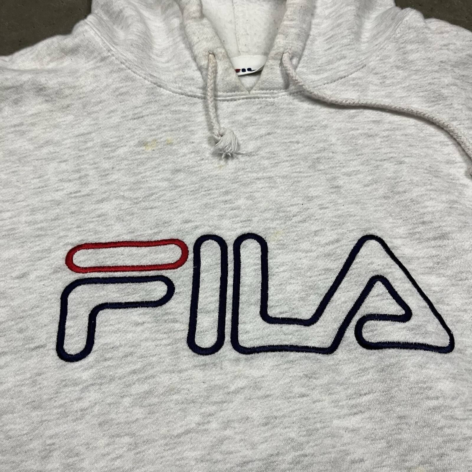 Felpa con cappuccio vintage anni 90 Fila made in USA grigia L