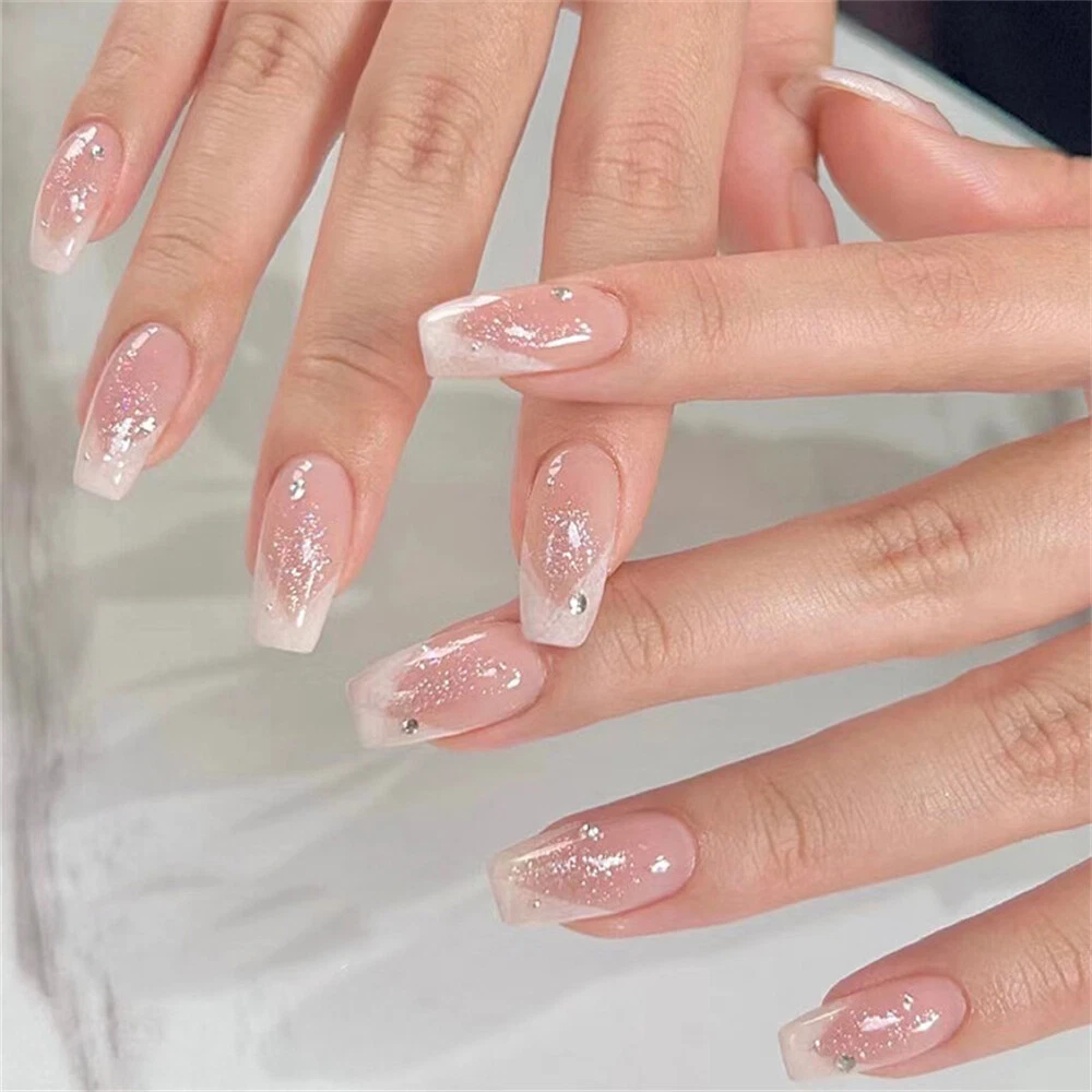 24pcs French White False Nail Short Square Press on Nails for Nail Art  Salon | eBay