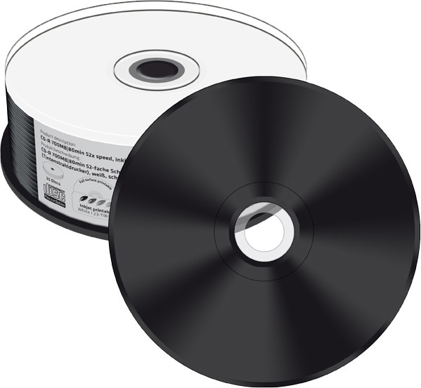 25 Mediarange CD-R 700Mb 80Min 52X Black Dye Spindel Bedruckbar Full Printable-image