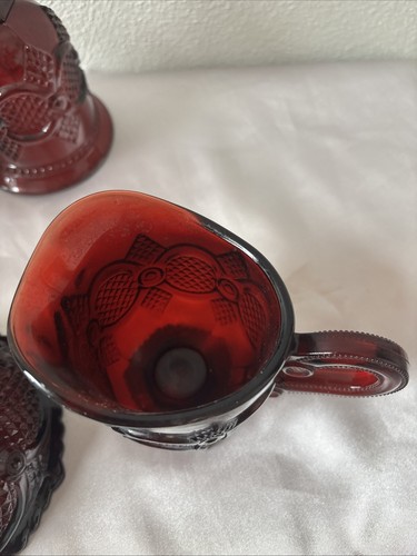 Avon 1876 Cape Cod Ruby Red Kitchen Set 4pc Sugar/Creamer, Bell, Dish Vintage - Picture 10 of 17