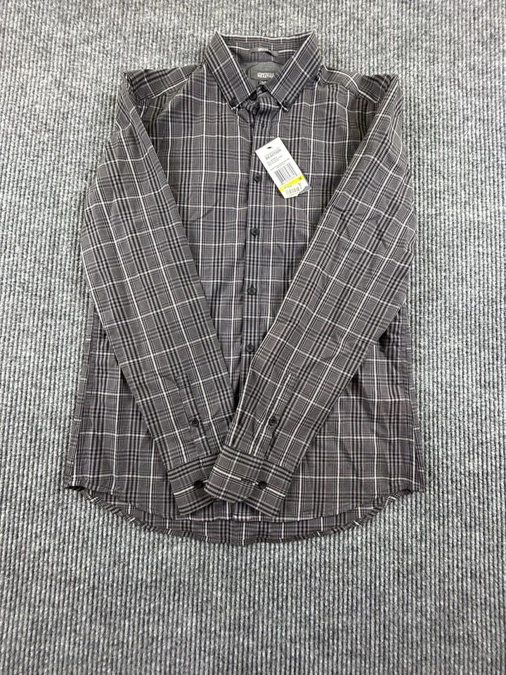 Camisa de vestir Kenneth Cole Reaction para hombre M manga larga marrón rayas abotonadas Foto 2 de 4