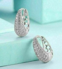 2Ct Lab Created Round Diamond Women's Huggie Hoop Earrings 14K White Gold Finish