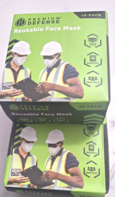 Face Masks Premium Defense Reusable Triple Layer Washable 16 Pack White One Size
