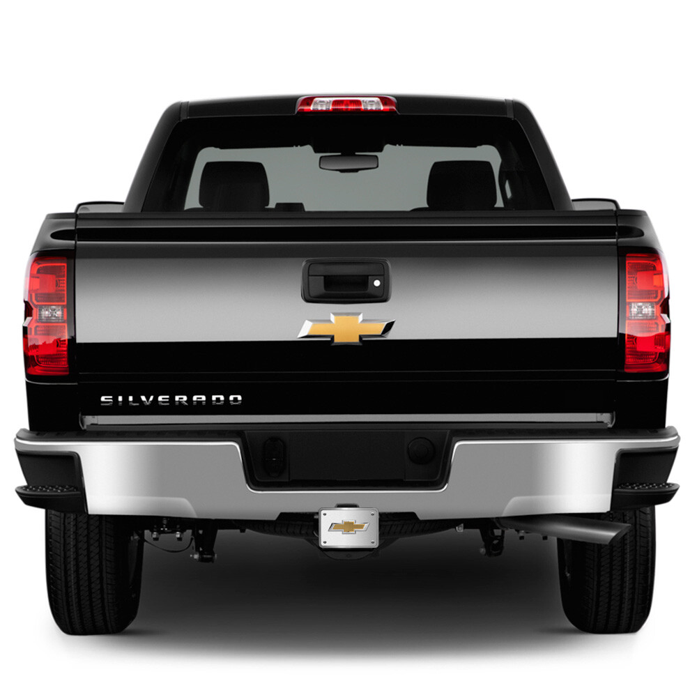 Chevrolet 3D Gold Logo on Brush Silver Billet Aluminum Tow Hitch Cover