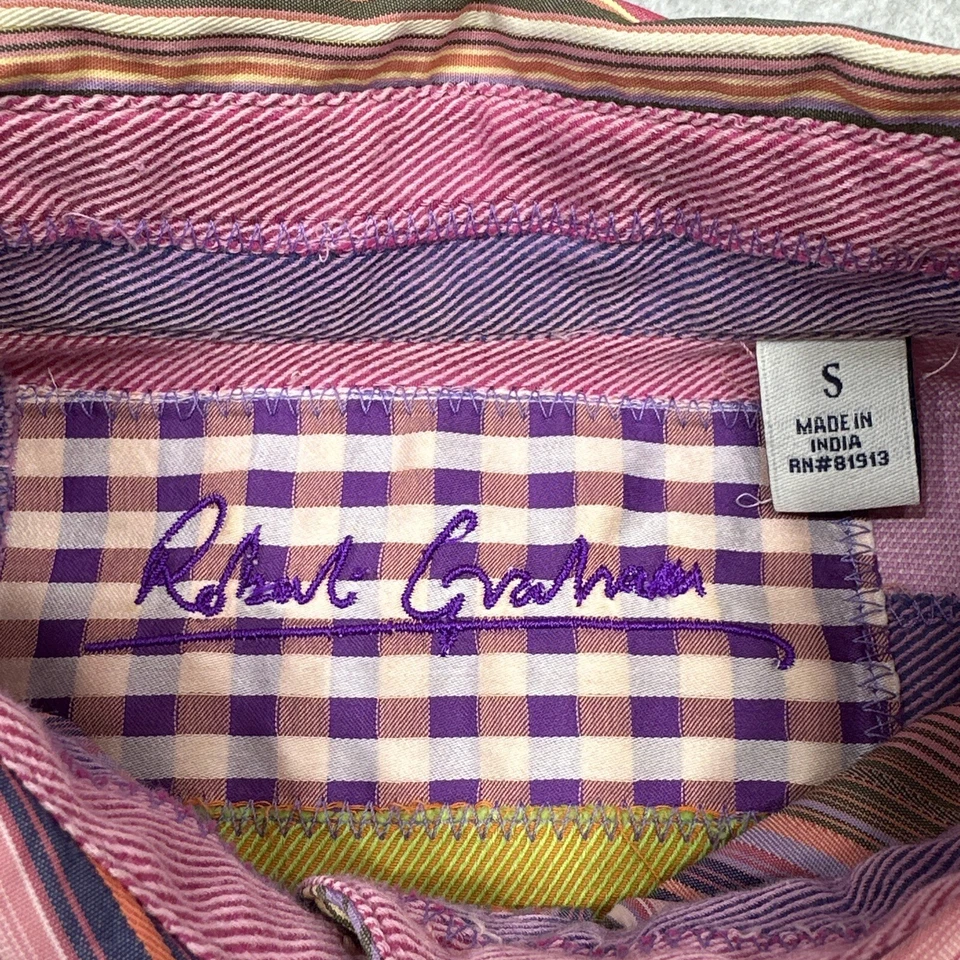 Top Robert Graham Mujer Pequeño Rosa Rayas Puño Abatible Botón Delantero Manga Larga Foto 2 de 4