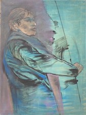 Brigitte Tietze Berlin Ölgemälde Porträt Frau mit grüner Jacke 80er Jahre 