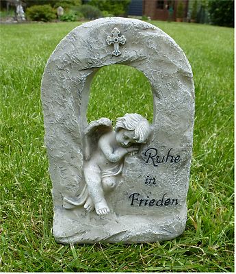 +Grabengel im Torbogen Grabschmuck Grabdeko Engel *Ruhe in Frieden* grau-antik