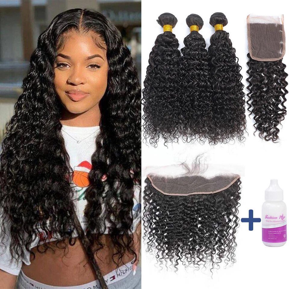 Paquetes de cabello humano rizado rizado rizado con cierre paquetes de ondas rizadas con cabello frontal Foto 2 de 4