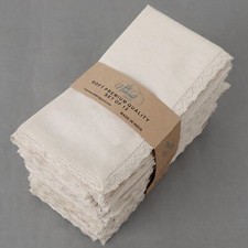 Set of 12 Linen Flax Cotton Cloth Dinner Napkin Washable 18x18 with Lace in N...