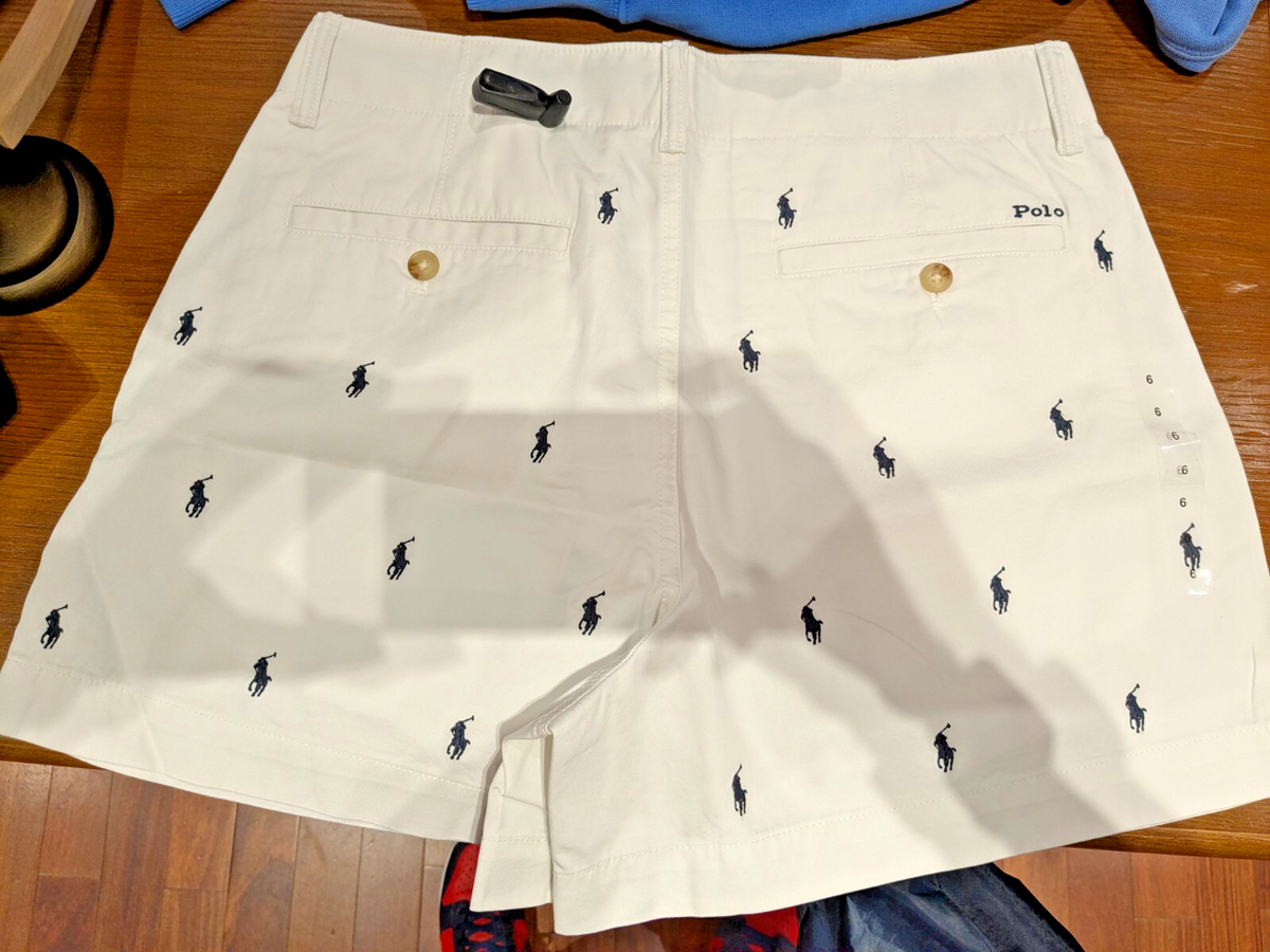 Women's Polo Ralph Lauren All Over Pony Shorts in WHITE with Navy - Main Image