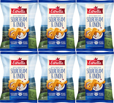 6 ESTRELLA SOUR CREAM & ONION Flavor Kettle Cooked Potato Chips Bags 120g 4.2oz