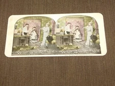 VINTAGE STEREOVIEW STEREOSCOPES CARD FUNNY YES MY DEAR SHE SHALL GO AT ONCE
