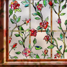 Coavas Floral Window Film, Stained Glass Window Film Decorative Privacy Cling fo