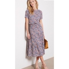 Nation Ltd Martine Midi Dress Floral Tiered Smocked Pima Cotton Dainty Cottage M