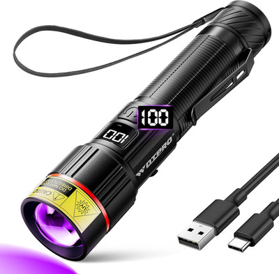 WdtPro UV Flashlight 395nm Super Bright, Rechargeable Black Light with LCD Displ