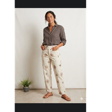Chico's Design Women's Ivory Geometric Ankle Pants Straight Leg Pockets Stretch