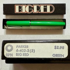 Vintage Parker Big Red Ball Pen - GREEN - w/ Chrome Band - New Old Stock- NOS