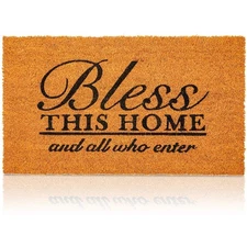 Coco Coir Front Door Mat, Bless This Home and All Who Enter, 17x30 in