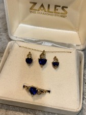 Zales Jewelry 10k gold / Heart Sapphire Ring, Necklace, And Earring set