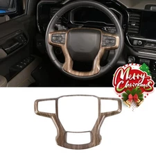 For Chevy Silverado 1500 19+ Suburban 21+ Wood Grain Steering Wheel Cover Trim
