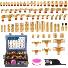 76Pcs Brass DOT Air Line Fittings Kit Push Lock Air Fittings Push to Connect Fit