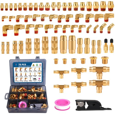 #ad 76 PCS DOT Brass Air Brake Line Fittings Assortment Kit Air Hose Fittings Repair $185.99