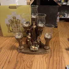 Vintage Religious Christmas Jewels Nativity Five Cup Candle Holder (Peg Glass)