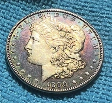 1890 Morgan Silver Dollar – Vivid Rainbow Toning – Color Source Unknown