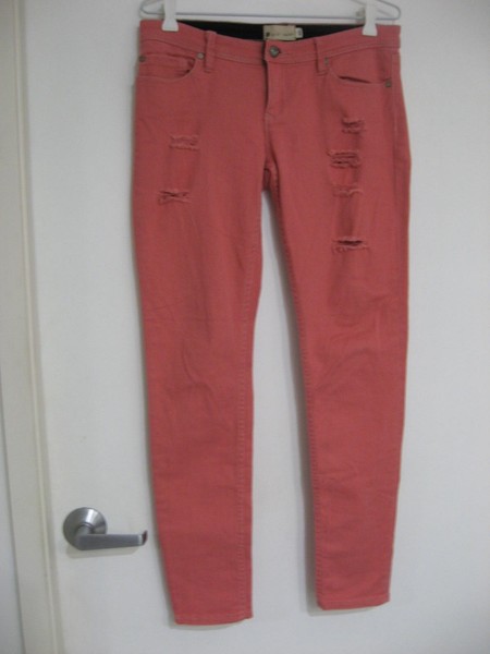 ROXY WOMENS PEACH SKINNY DISTRESSED DENIM JEANS SIZE S