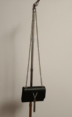 Mario Valentino SpA Black Crossbody Chain Clutch Bag V Logo Crystals Tassel