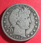 1912D US Barber SILVER Half Dollar "Denver" Mint! Very Good! Old US Coin!