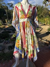 Farm Rio Handkerchief Tropical Midi Dress Floral Design Size S Deep V Colorful