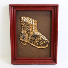 Vintage Boot Design Button Art Framed 1947-1951 Signed Daisy Satchwell