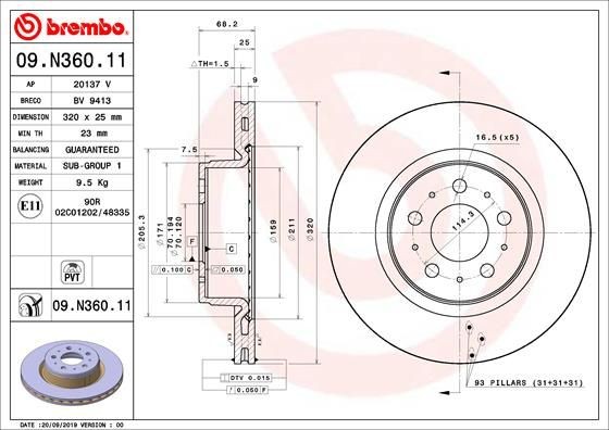 Disques de frein Brembo ventilés 280mm 09.N360.11 en carbone
