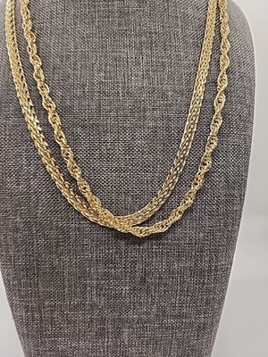 18K Gelbgold über Sterlingsilber 5 mm 2er Set Singapur & Weizen 20'' Ketten