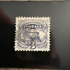 🇺🇸 1869 3¢ Locomotive Pictorial Issue Scott #114 Ultramarine, “F” Grill, Fine