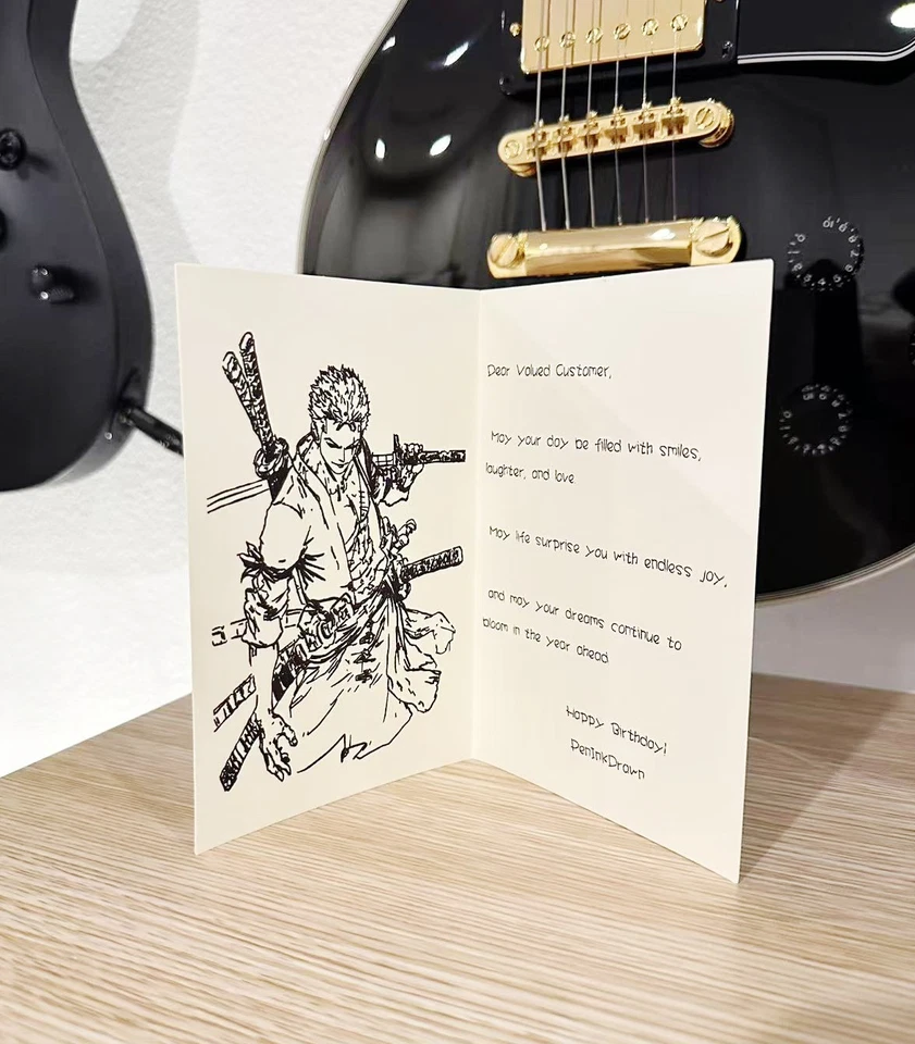 Cartão de anime desenhado à mão com mensagem personalizada, aniversário personalizado - Imagem 4 de 4