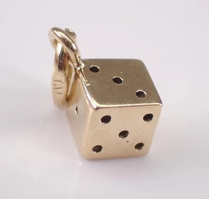 Authentic 925 Sterling Silver Game Mini Dice Cube Pendant 14K Yellow Gold Plated