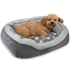 Orthopedic Washable Dog  Cat Bed Small 20x19x6 Calming Puppy Sofa Star Grey