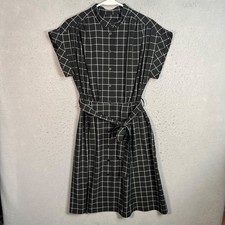 Calvin Klein Womens Size 8 Black & White Grid Shirt Dress With Belt Button Front