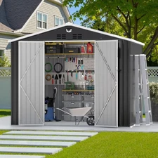 10x8 FT Metal Garden Shed Outdoor Storage Shed with Window & Lockable Door Patio