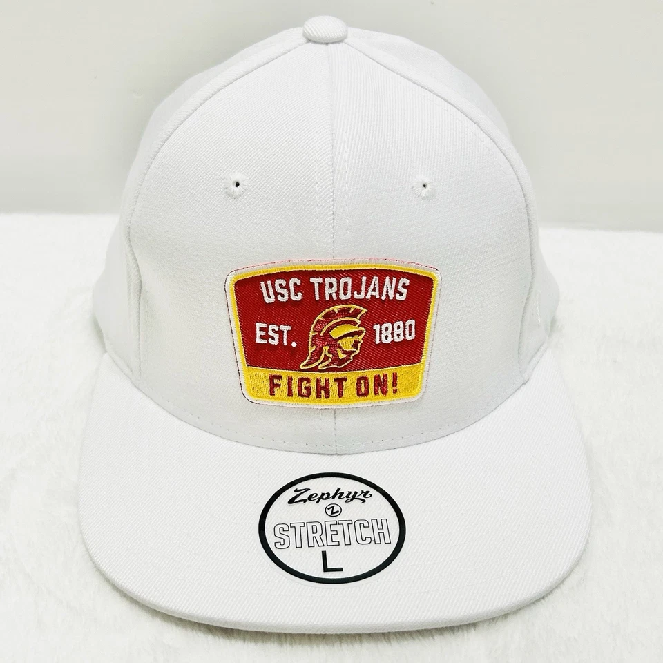 Zephyr USC Trojans Logo Patch Flat Bill Hat Cap Stretch Flex Large White NCAA - Image 2 of 4