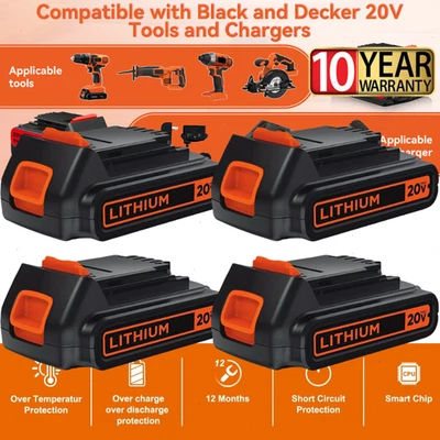 FOR BLACK AND DECKER 2/4Pack 20V Lithium-ion 1.5Ah Battery for BLACK DECKER 20 Volt LBXR20 LBX20 LB20