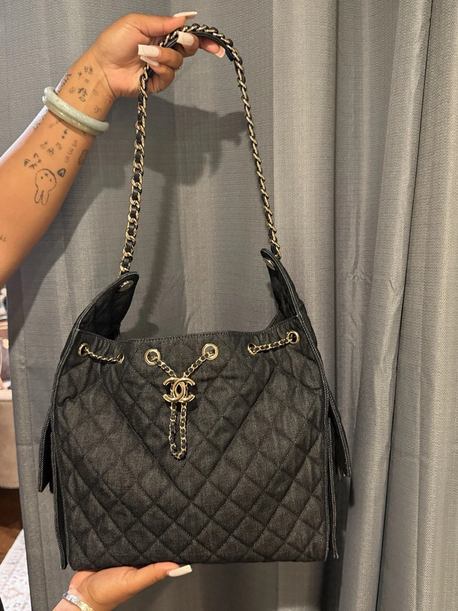 CHANEL Drawstring Denim Exterior Bags & Handbags for Women for