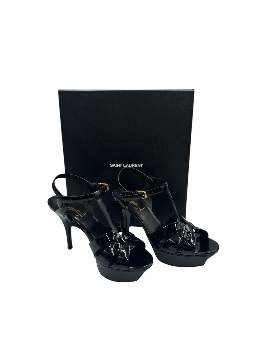 【サンローラン・SAINT LAURENT】SANDALS Saint Laurent Patent Tribute 75 Sandal – Black & Gold – Size