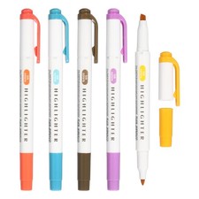 5Pack Broad and Round Tips Highlighter, Brown/Orange Red/Gold/Bright Red/Blue