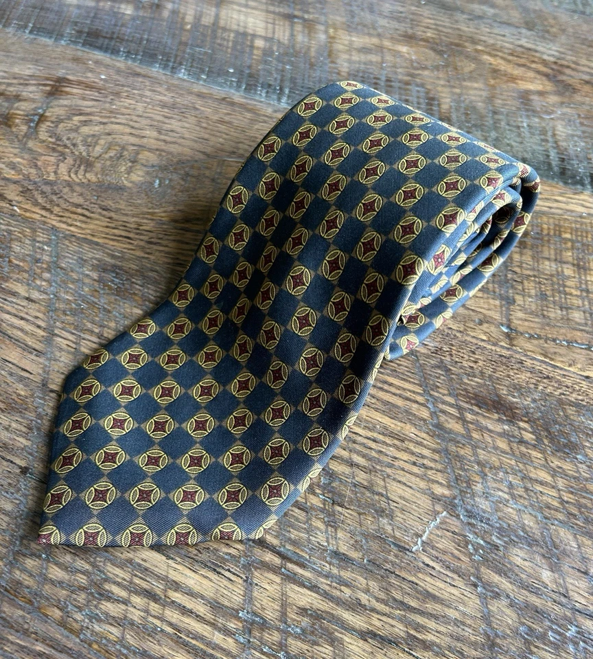 Corbata de seda de lujo COACH para hombre 100 % seda italiana 57" de largo azul marino geométrica hecha en EE. UU. Foto 4 de 4