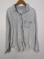 Rails Ingrid Raw Hem Top Women's XL Minimalist Button Down Acid Wash 