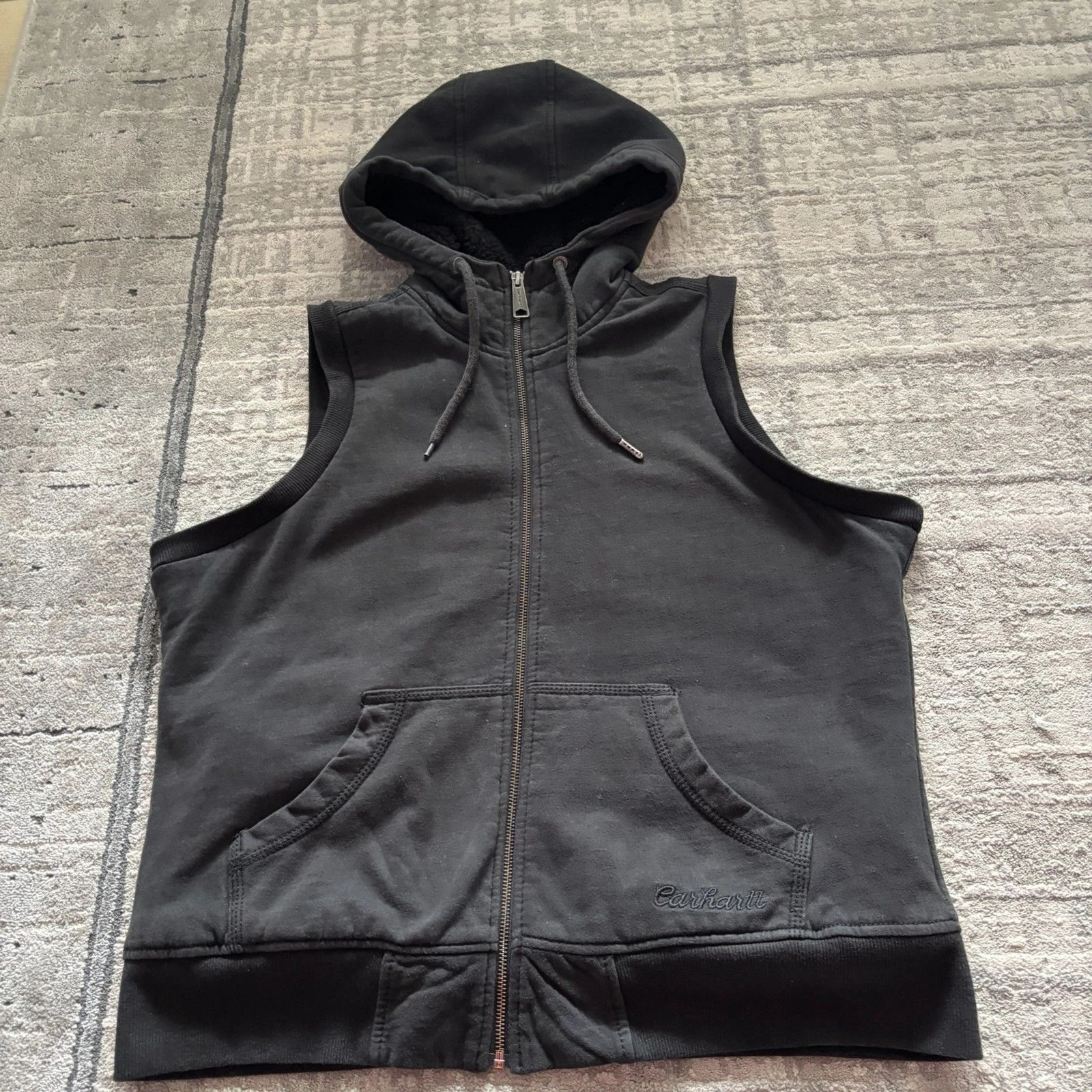 Carhartt Womens Sherpa Lined Full Zip Hooded Sweatshirt Vest Large L Black 12-14 image 1