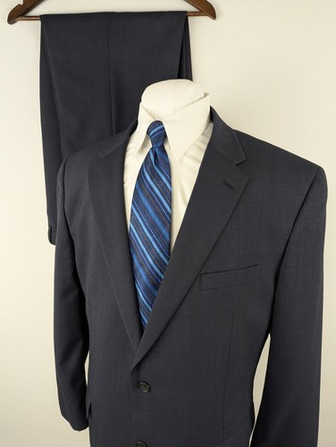 Jos A Bank Wool Suit Mens 46L Jacket 42x30+3 Pants Navy Blue Traditional Fit
